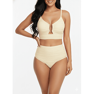 Bikini tiro alto mujer Victoria texturado Crema