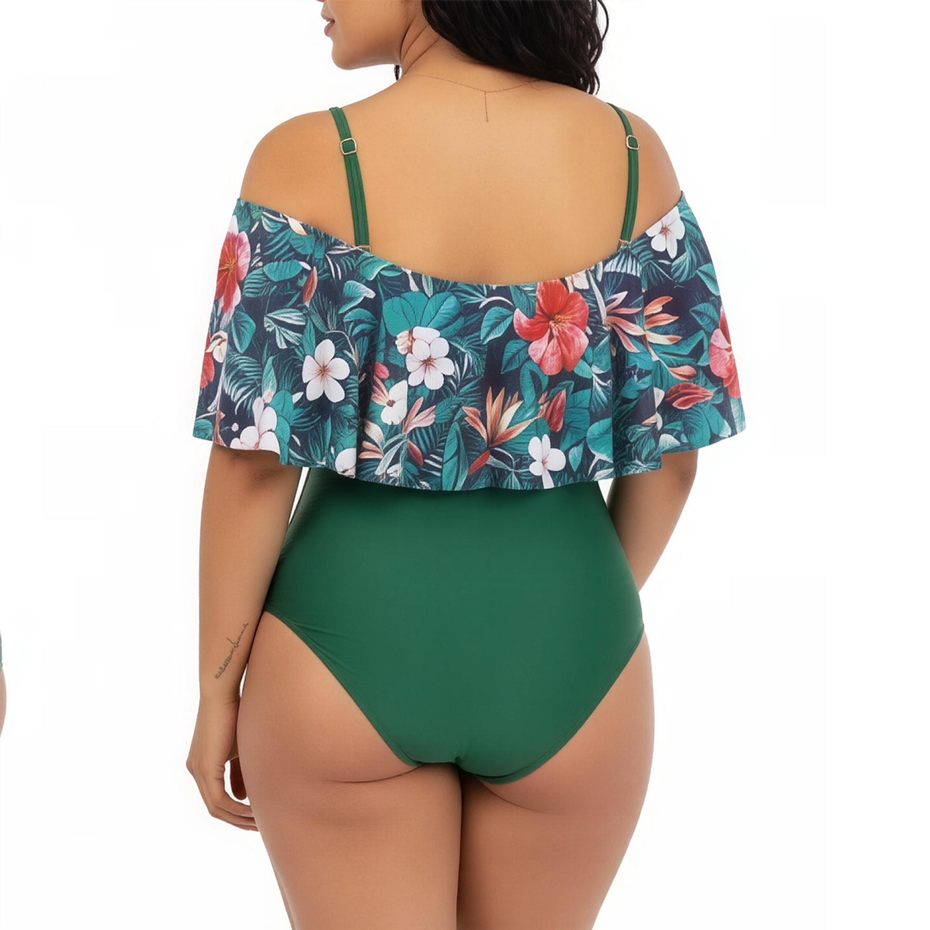 Traje de baño floral sin hombros Verde Lu 2