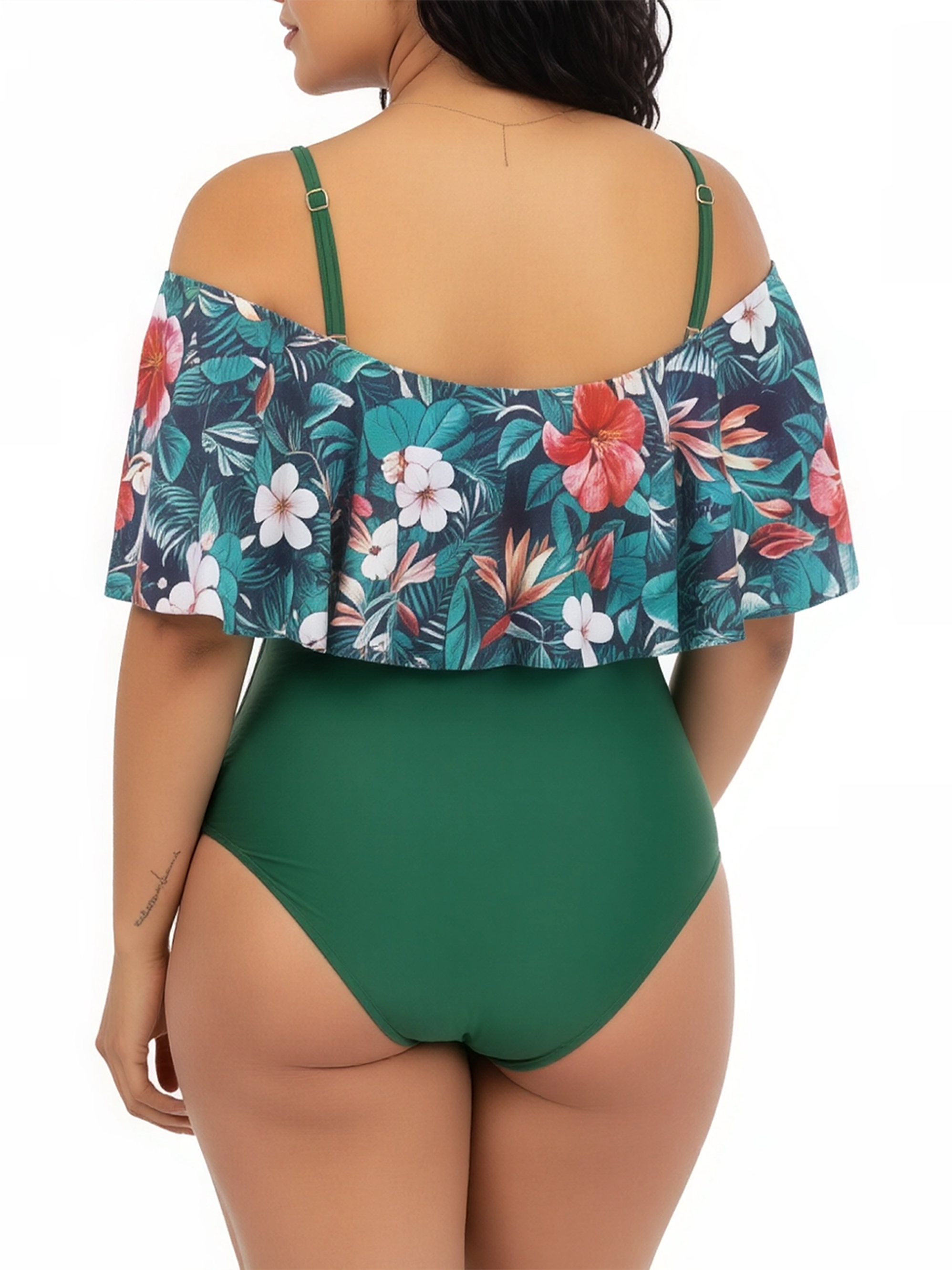Traje de baño floral sin hombros Verde Lu 2