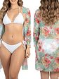Kimono playa estampado Tropical Blanco - Miniatura 2