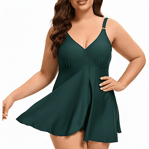 Traje de Baño Vestido Verde con Vuelo