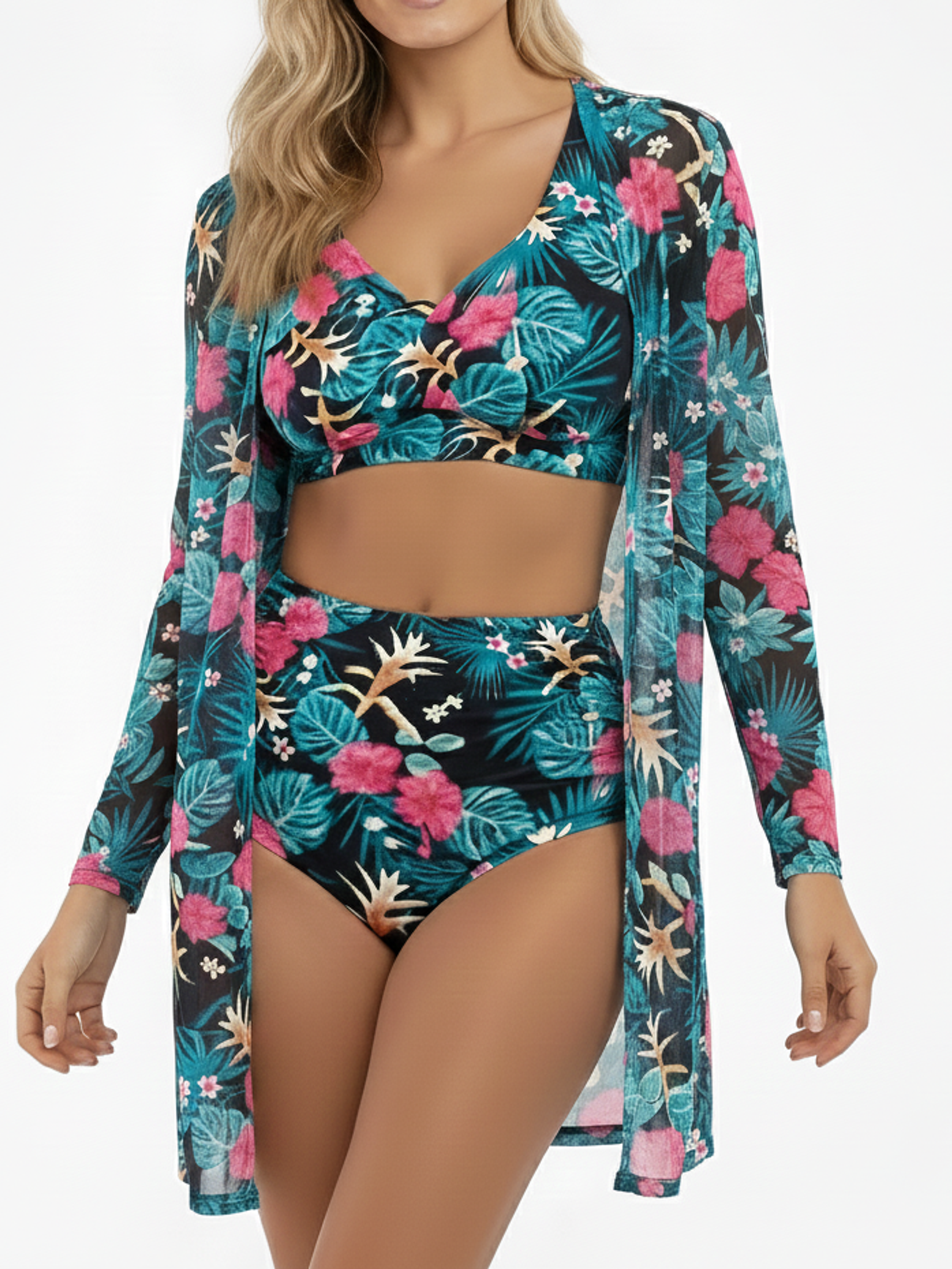Bikini tiro alto mujer Malia Verde + Kimono 4