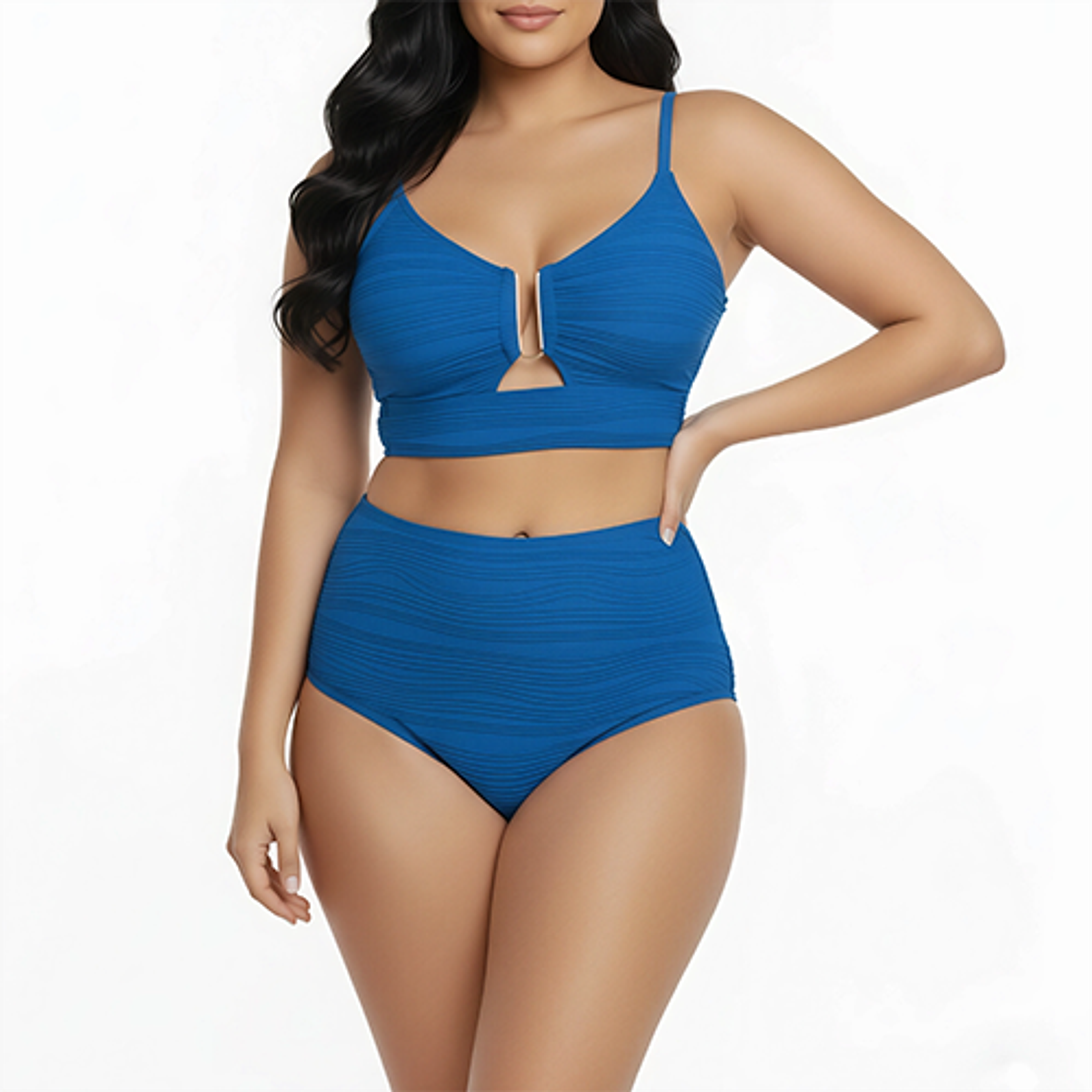 Bikini tiro alto mujer Victoria texturado azul 1