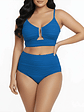 Bikini tiro alto mujer Victoria texturado azul - Miniatura 1