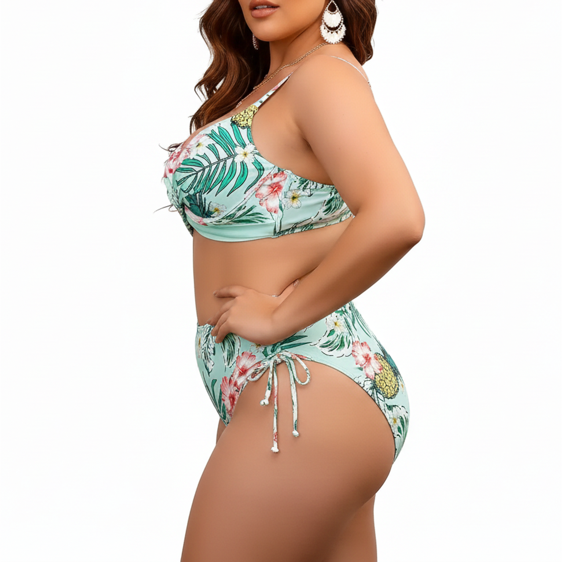 Bikini tiro alto copa straps plus size Menta 3
