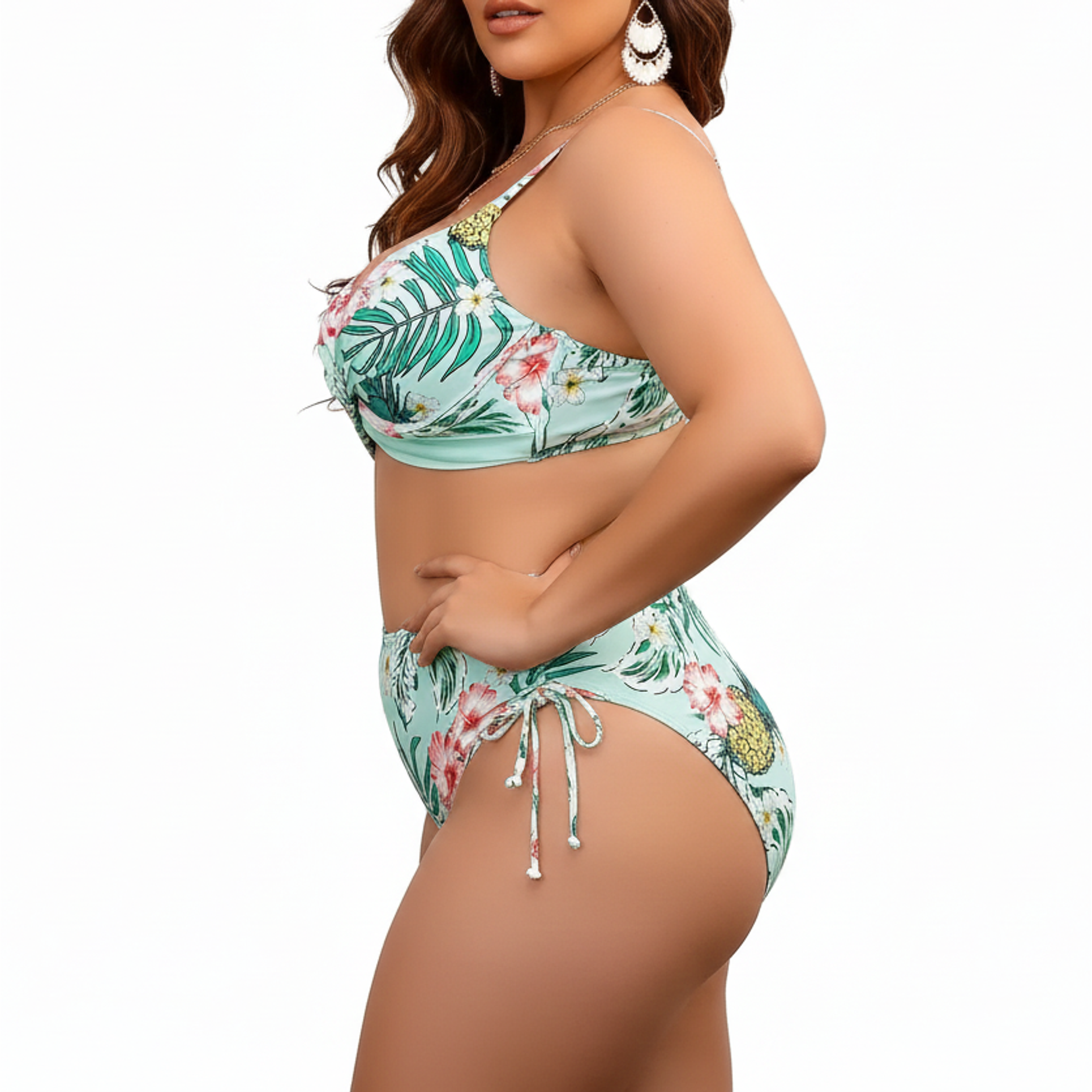 Bikini tiro alto copa straps plus size Menta 3