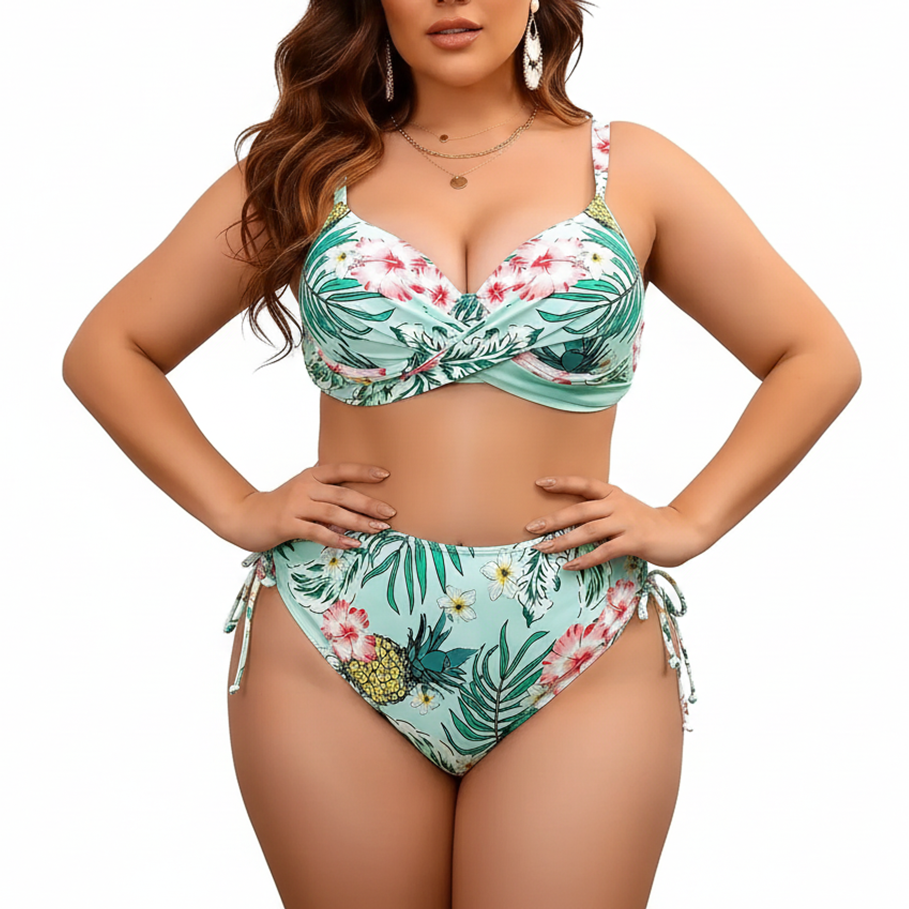 Bikini tiro alto copa straps plus size Menta 1