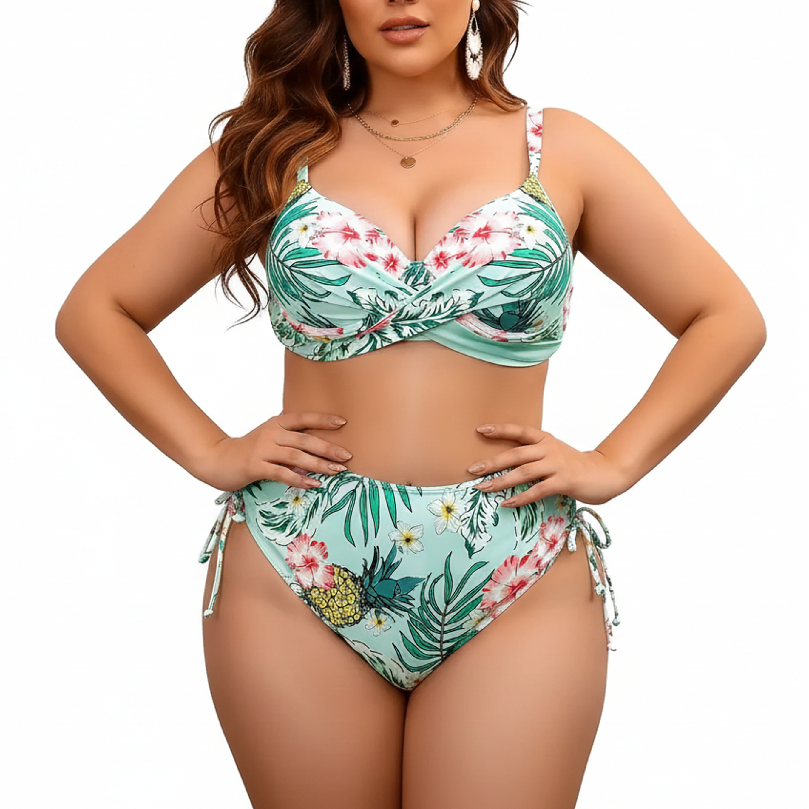Bikini tiro alto copa straps plus size Menta 1