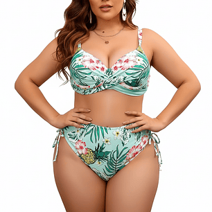 Bikini tiro alto copa straps plus size Menta
