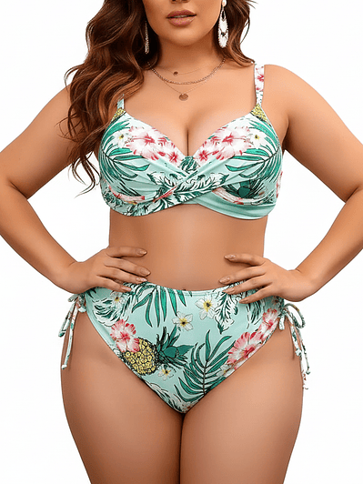 Bikini tiro alto copa straps plus size Menta