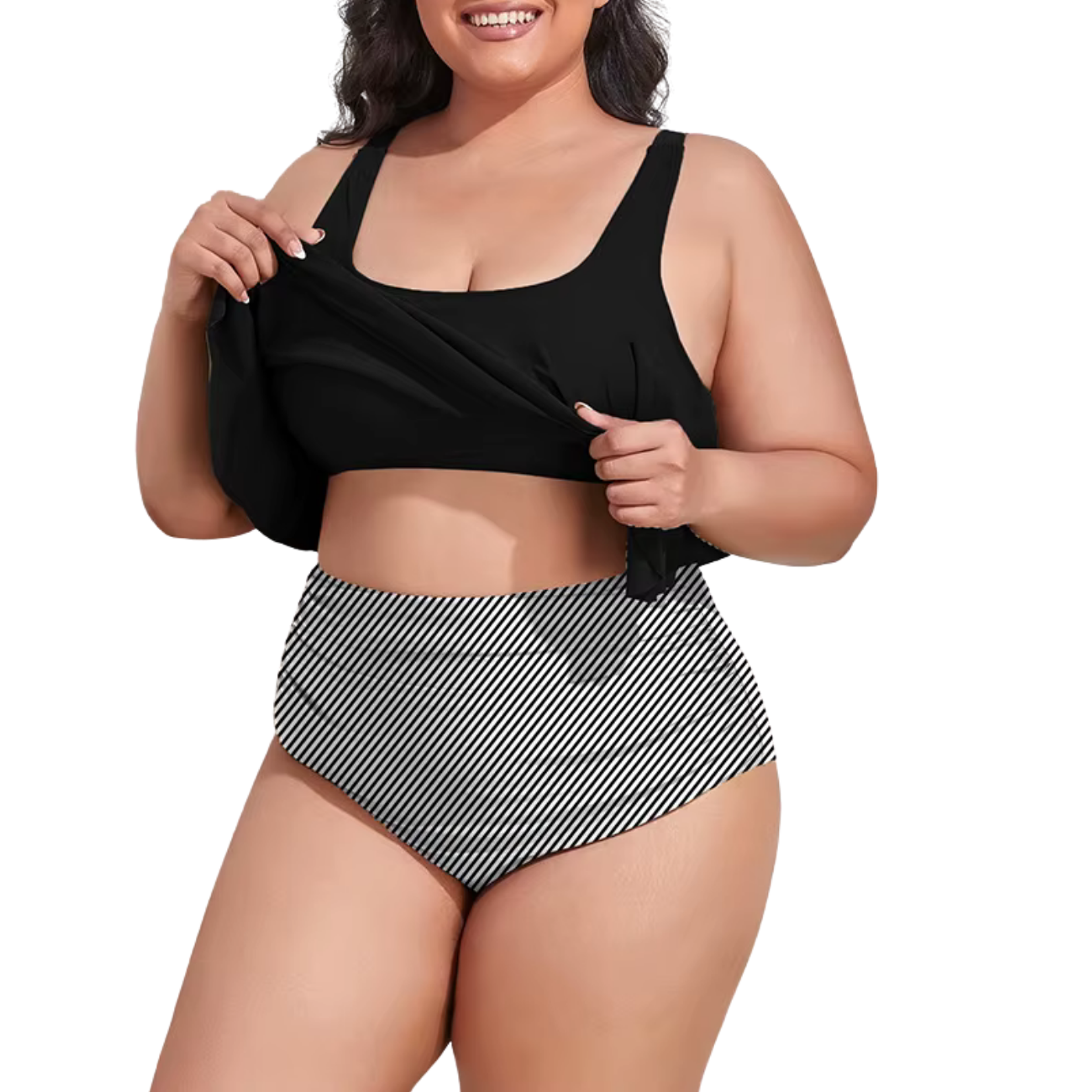 Conjunto de bikini tiro alto en punta Lineas plus size 2