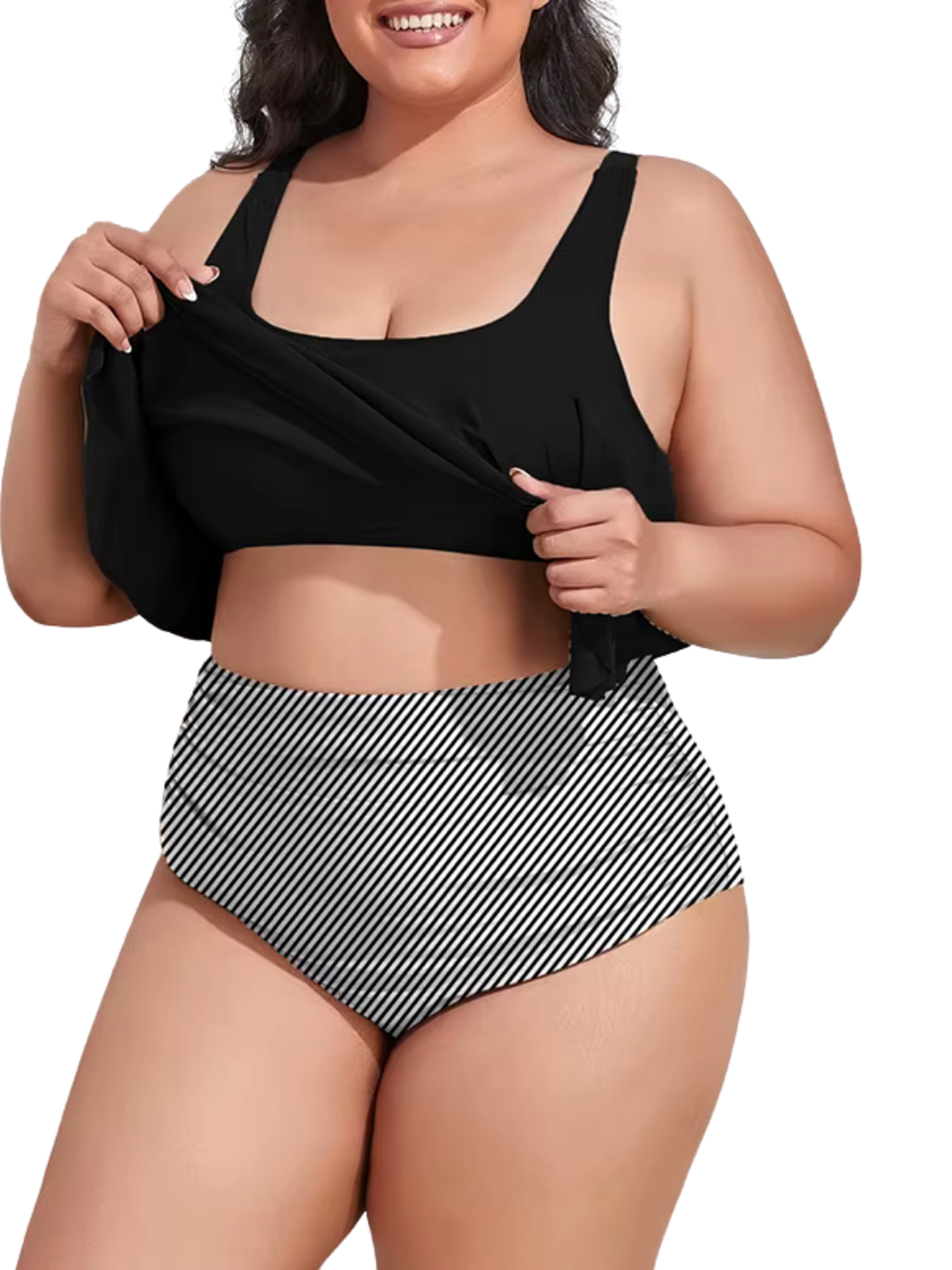 Conjunto de bikini tiro alto en punta Lineas plus size 2