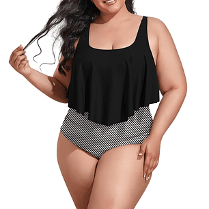 Conjunto de bikini tiro alto en punta Lineas plus size