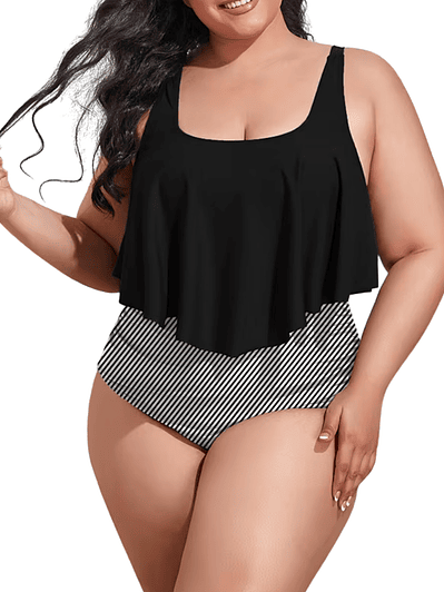 Conjunto de bikini tiro alto en punta Lineas plus size