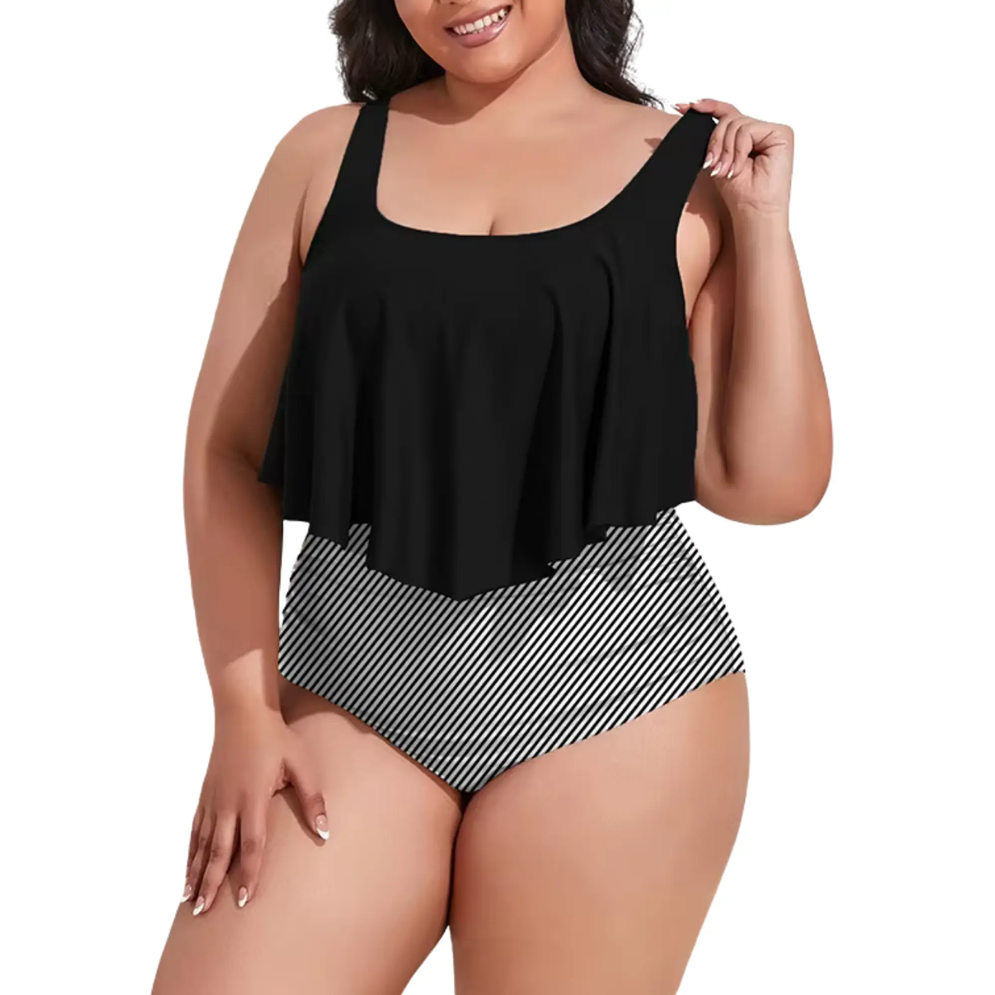 Conjunto de bikini tiro alto en punta Lineas plus size 4