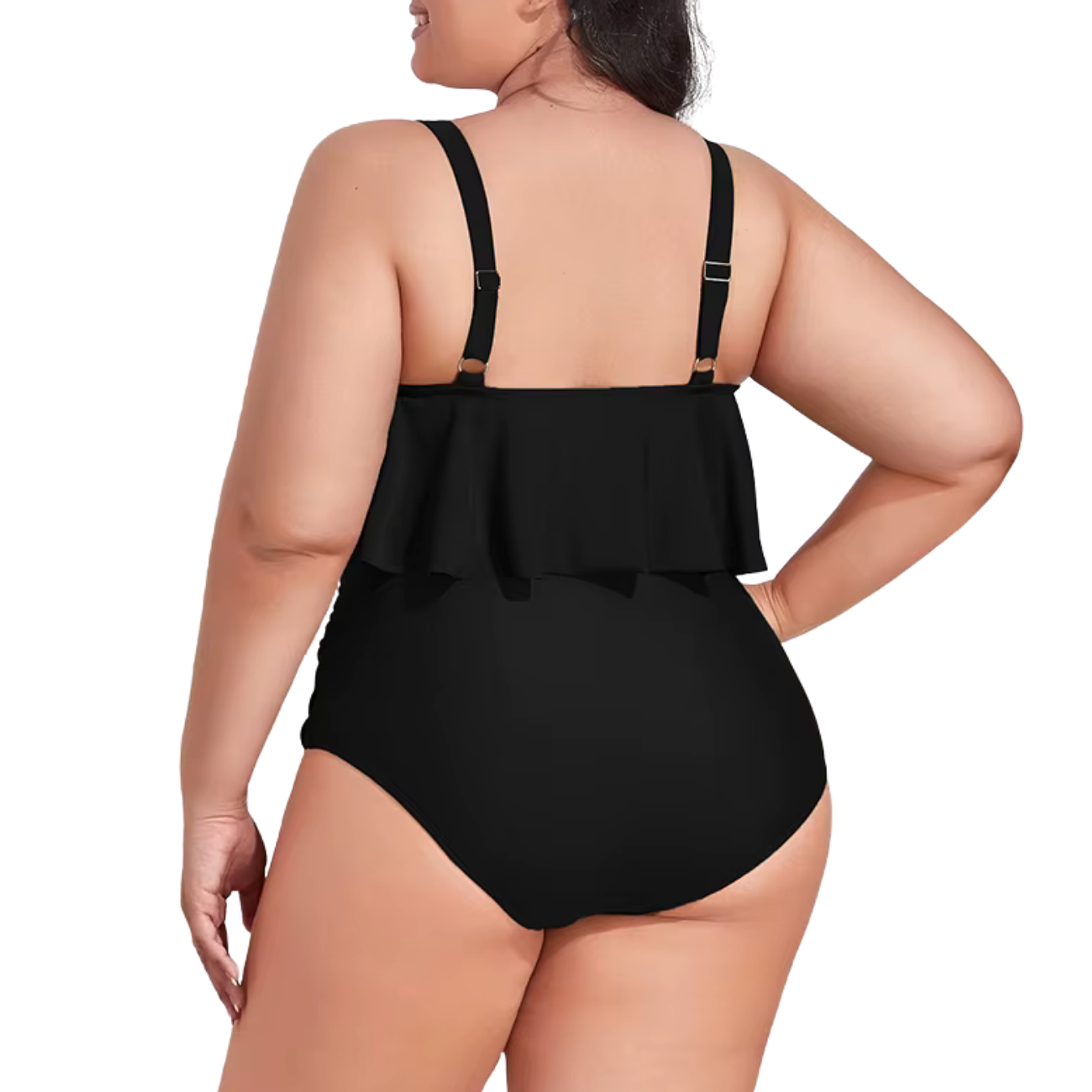 Conjunto de bikini tiro alto en punta Negro Plus size 2
