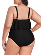 Conjunto de bikini tiro alto en punta Negro Plus size - Miniatura 2