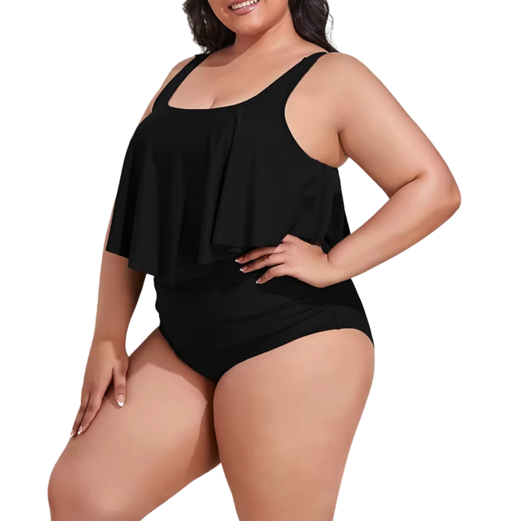 Conjunto de bikini tiro alto en punta Negro Plus size 3