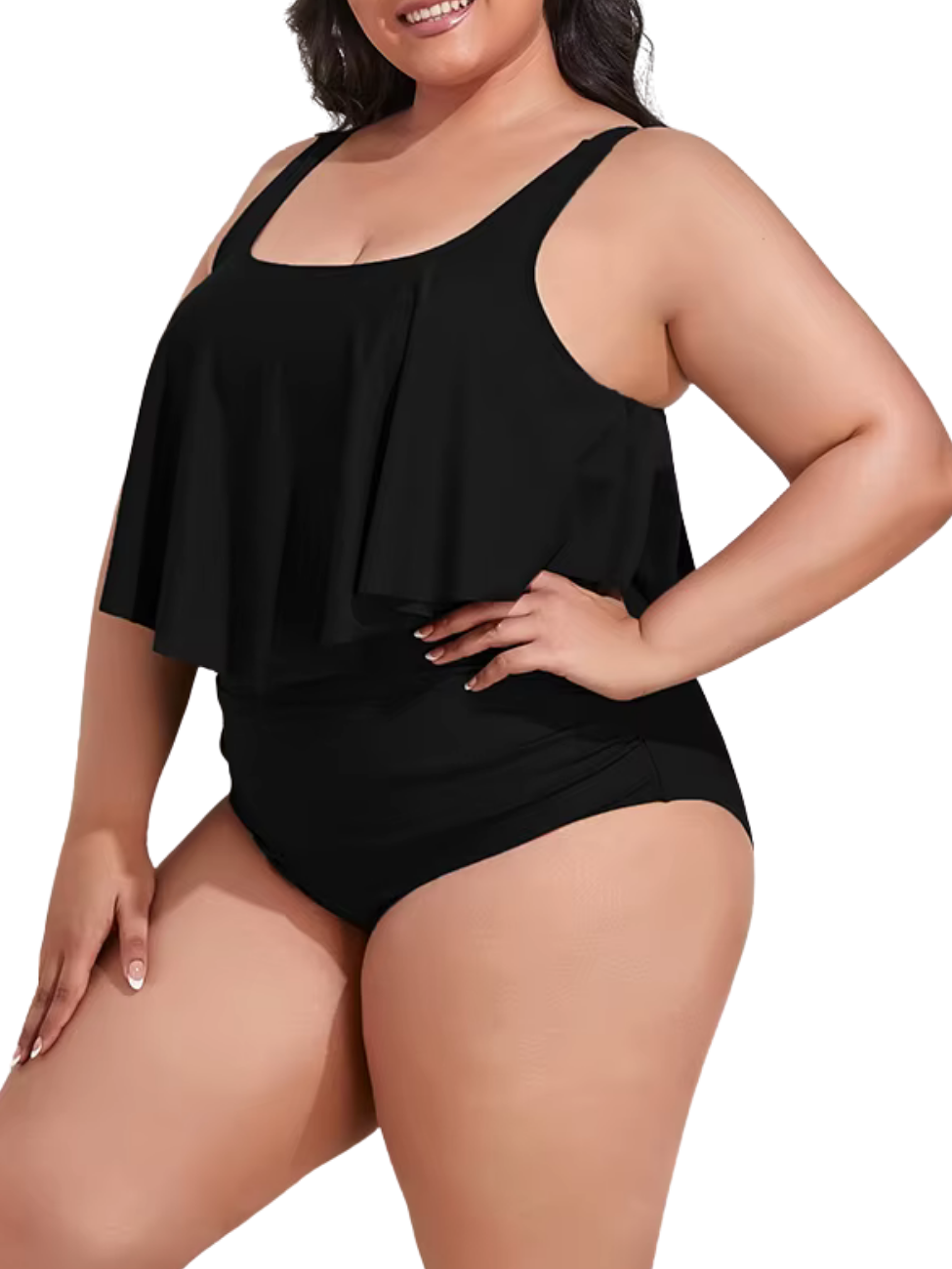 Conjunto de bikini tiro alto en punta Negro Plus size 3