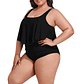 Conjunto de bikini tiro alto en punta Negro Plus size - Miniatura 3