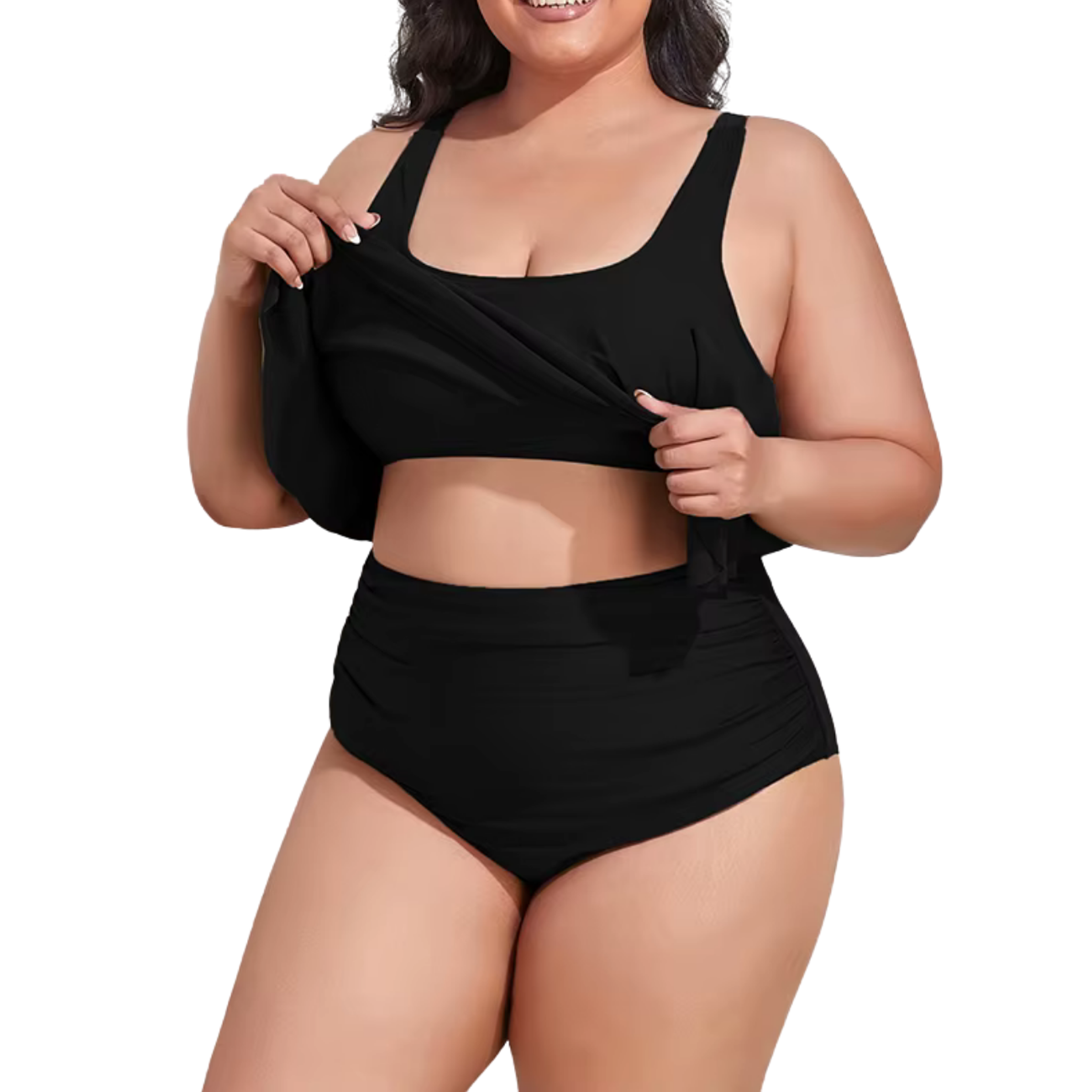 Conjunto de bikini tiro alto en punta Negro Plus size 4