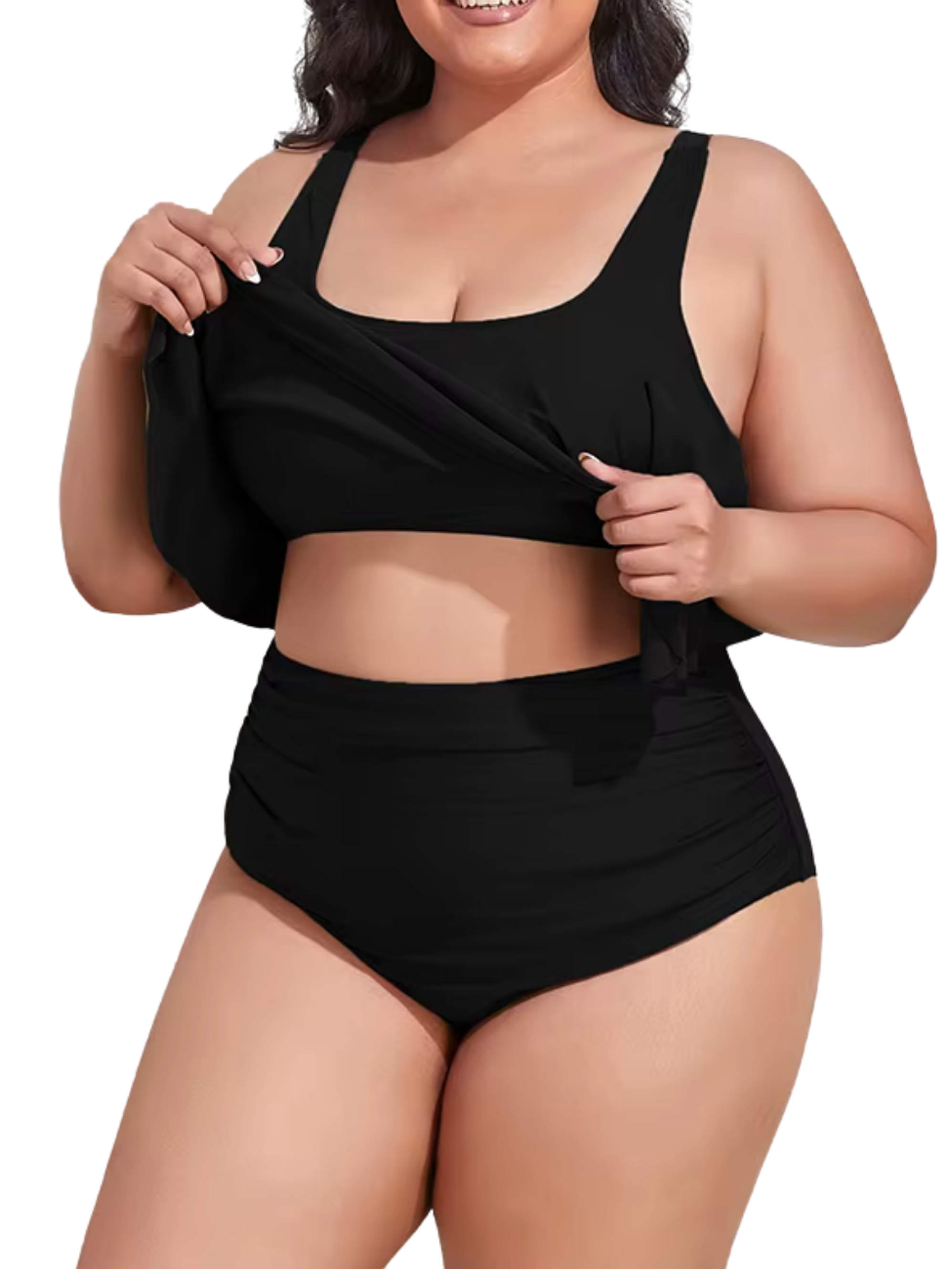 Conjunto de bikini tiro alto en punta Negro Plus size 4