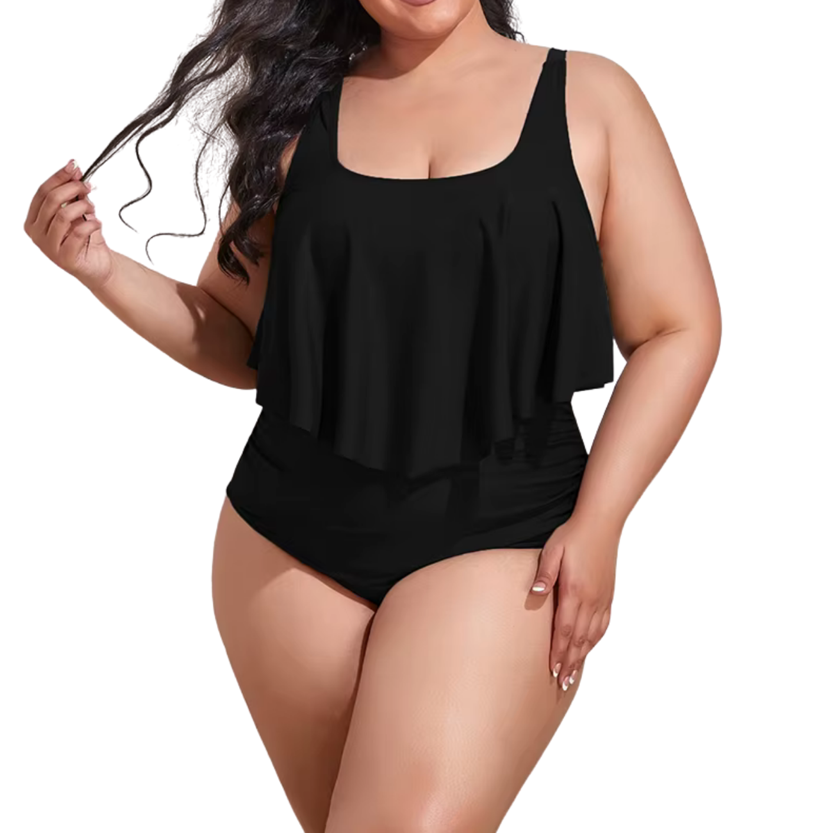 Conjunto de bikini tiro alto en punta Negro Plus size 1