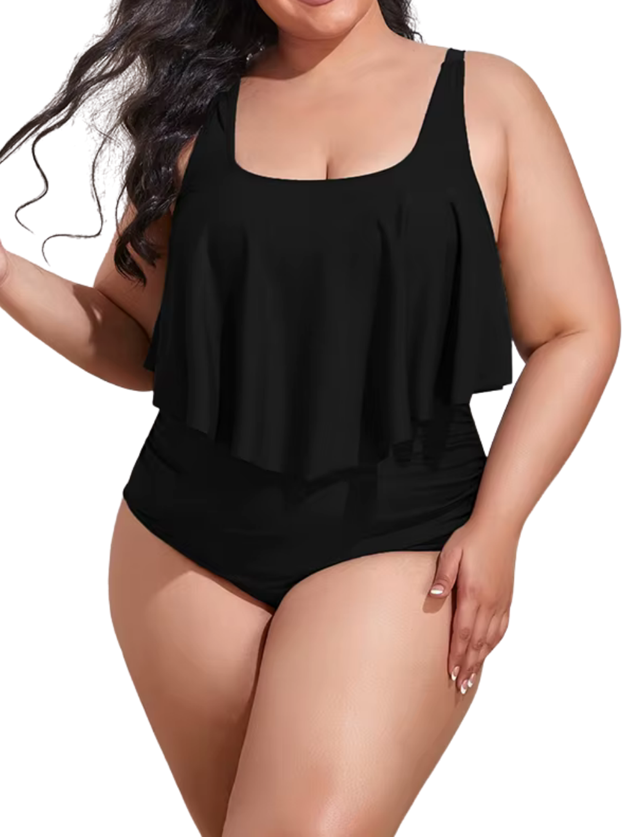 Conjunto de bikini tiro alto en punta Negro Plus size 1