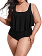 Conjunto de bikini tiro alto en punta Negro Plus size - Miniatura 1