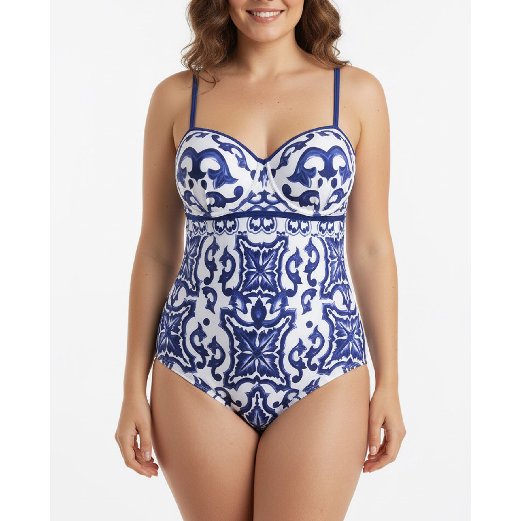 Traje de Baño Entero con Copas y Estampado Mediterráneo 1