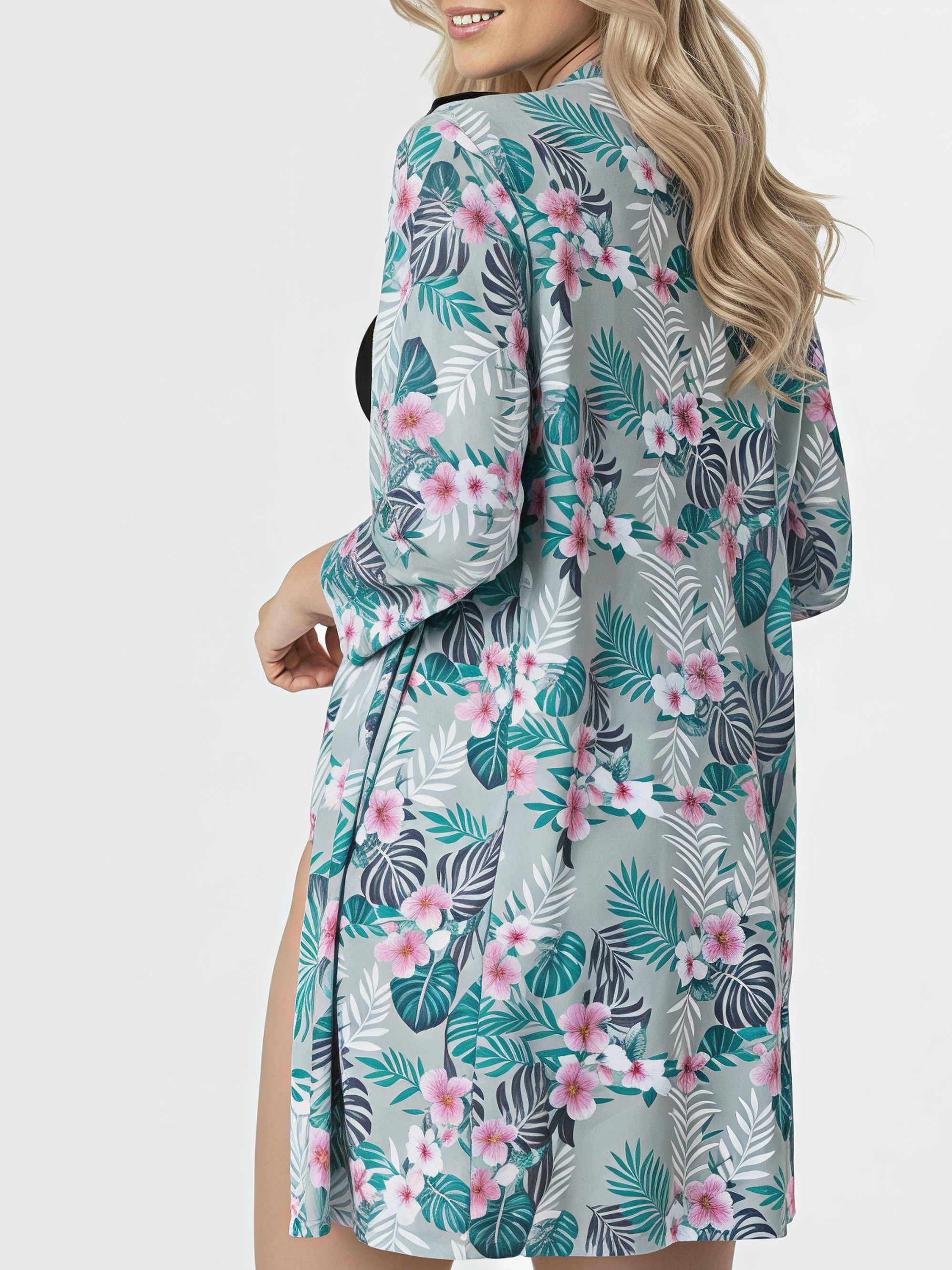 Set de 3 Piezas: Bikini y Kimono Flora Tropical verde 3