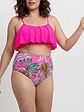 Bikini Tiro Alto con Top de vuelos y Estampado Tropical rosa - Miniatura 2