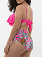 Bikini Tiro Alto con Top de vuelos y Estampado Tropical rosa - Miniatura 3