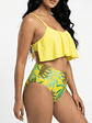Bikini Tiro Alto con Top de vuelos y Estampado Tropical amarillo - Miniatura 1
