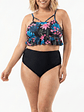 Bikini Tiro Alto Top Floral con Vuelos y Calzón Negro - Miniatura 2