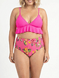 Bikini Tiro Alto Fucsia con Vuelos y Estampado Floral - Miniatura 1