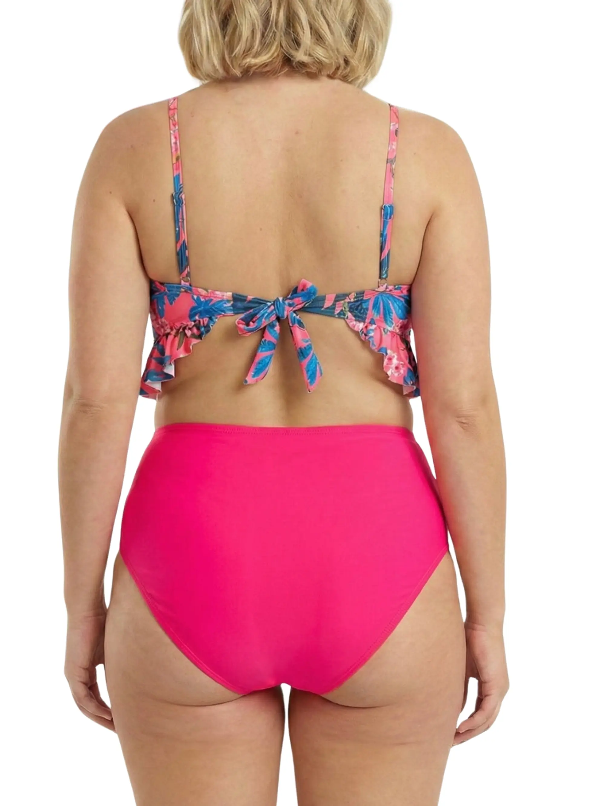 Bikini Tiro Alto Rosa con Top Floral y Vuelos 3