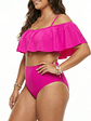 Bikini Tiro Alto Fucsia con vuelos y Hombros Descubiertos - Miniatura 1