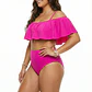 Bikini Tiro Alto Fucsia con vuelos y Hombros Descubiertos - Miniatura 1