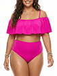 Bikini Tiro Alto Fucsia con vuelos y Hombros Descubiertos - Miniatura 2