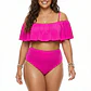 Bikini Tiro Alto Fucsia con vuelos y Hombros Descubiertos - Miniatura 2