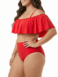 Bikini Tiro Alto Rojo con vuelos y Hombros Descubiertos - Miniatura 3