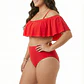 Bikini Tiro Alto Rojo con vuelos y Hombros Descubiertos - Miniatura 3
