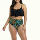 Bikini Tiro Alto con Top de vuelos y Estampado Tropical negro - Miniatura 1