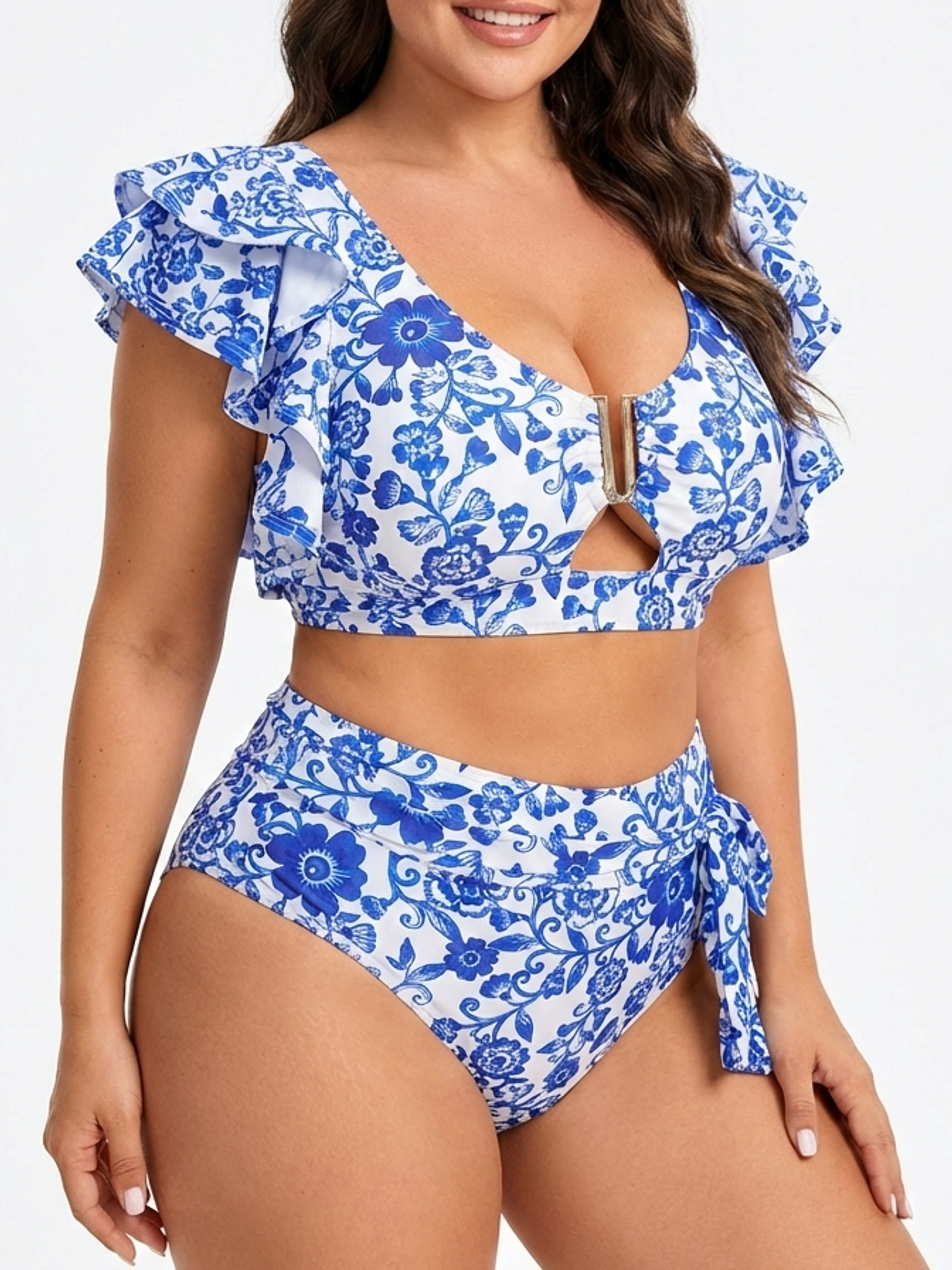 Bikini Tiro Alto Floral Azul Santorini 2