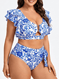 Bikini Tiro Alto Floral Azul Santorini - Miniatura 2