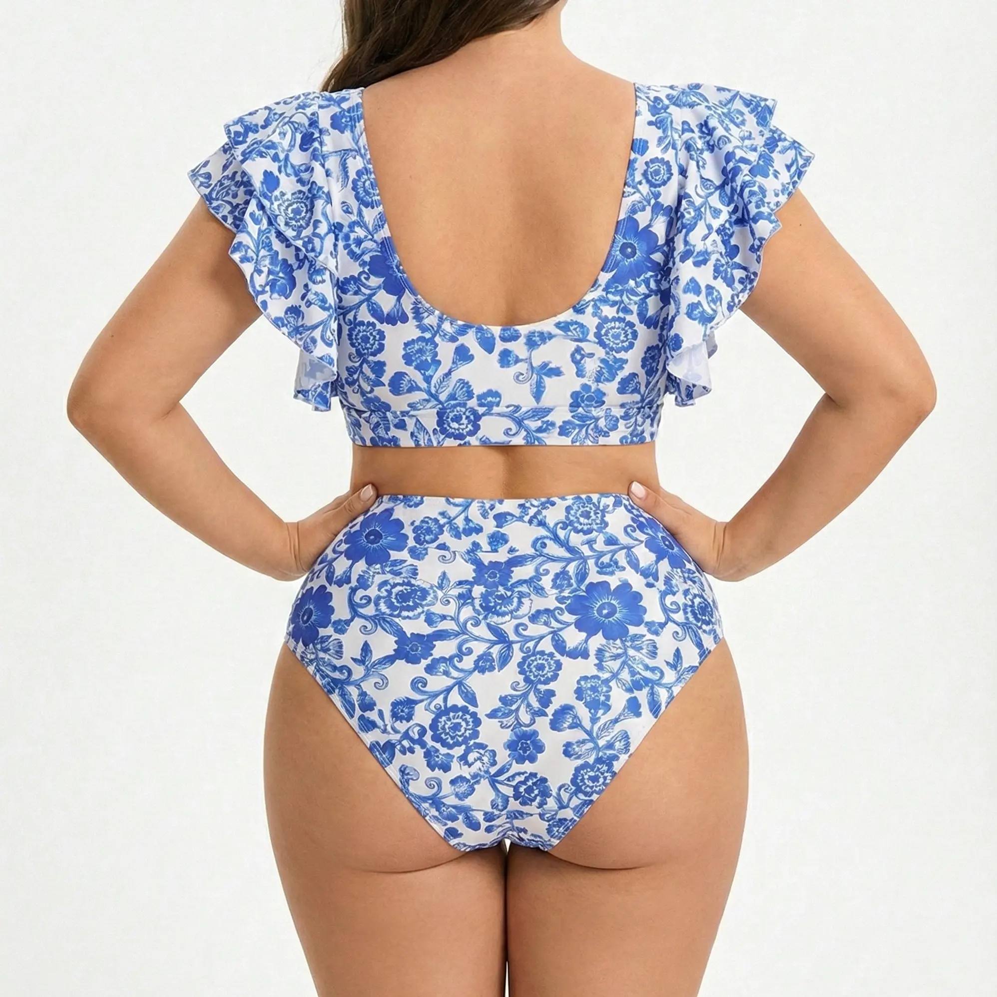 Bikini Tiro Alto Floral Azul Santorini 3
