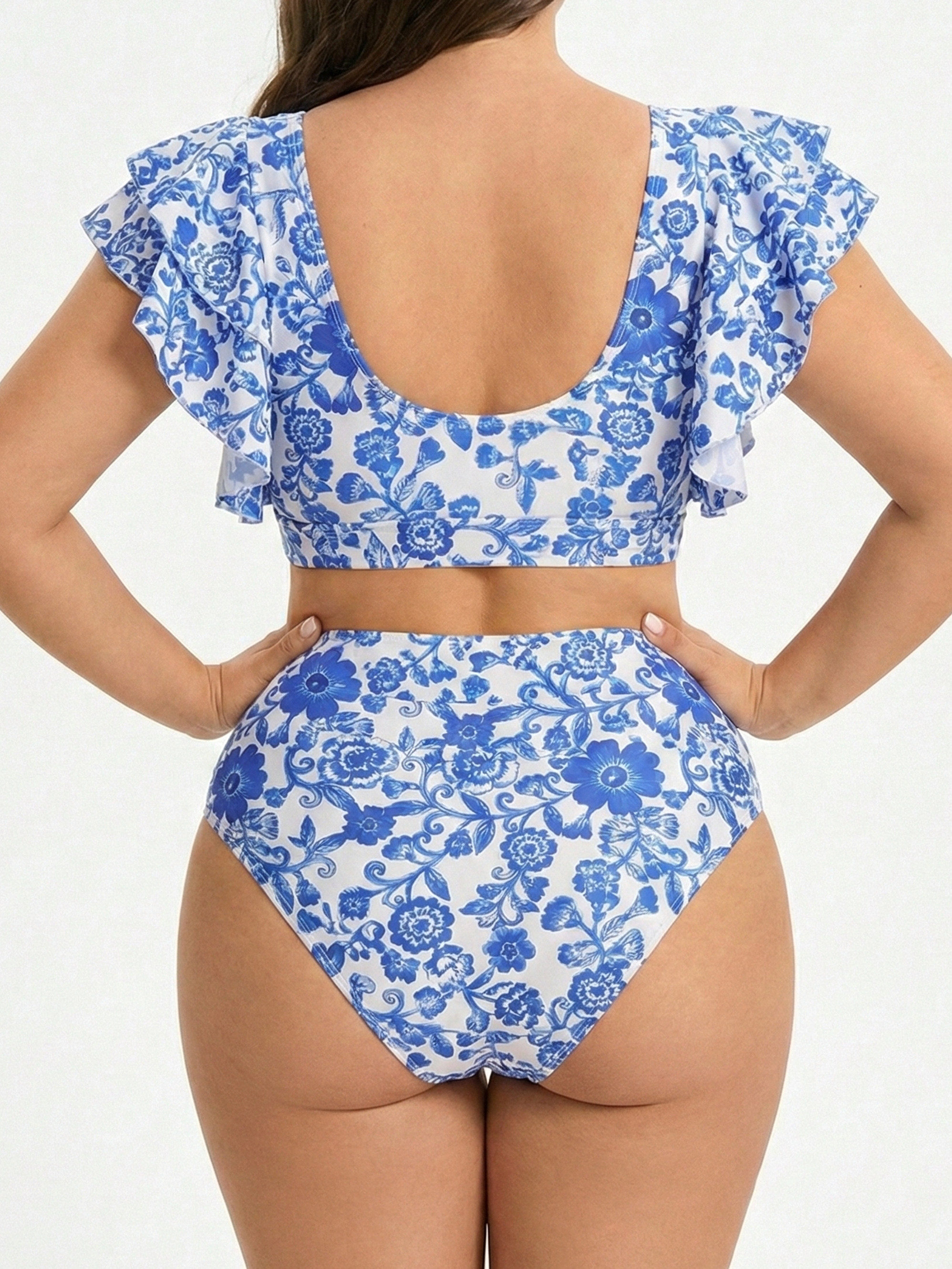 Bikini Tiro Alto Floral Azul Santorini 3