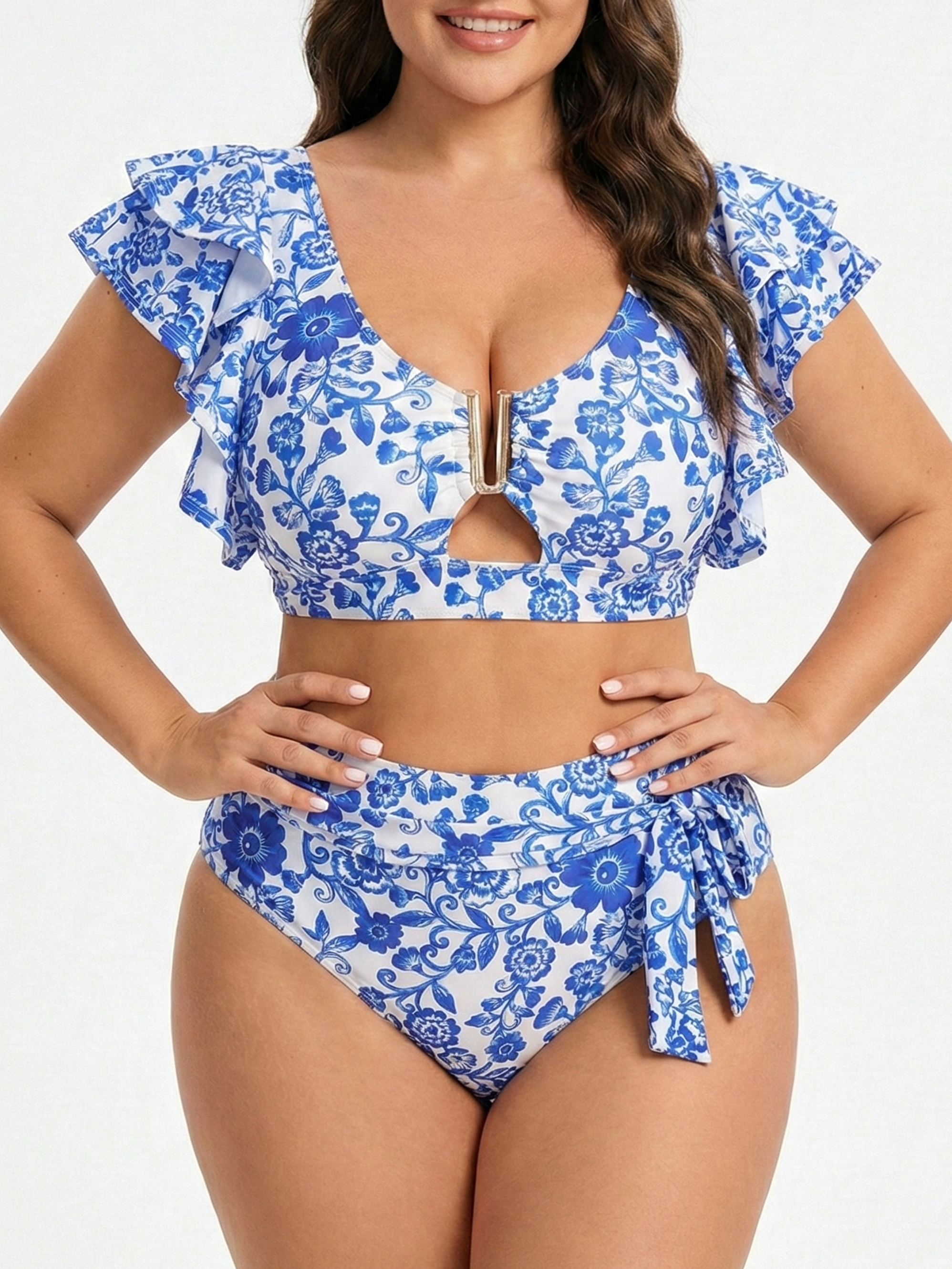 Bikini Tiro Alto Floral Azul Santorini 1