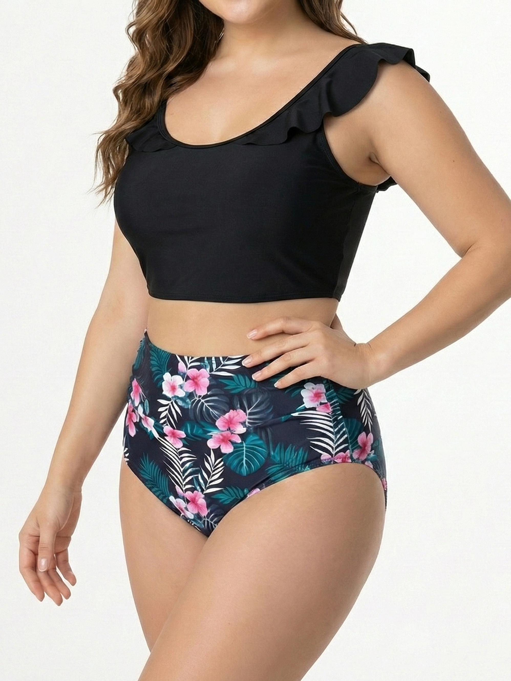 Set de 3 Piezas: Bikini y Kimono Flora Negro Tropical 3